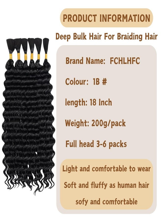 FCHLHFC Deep Wave Bulk Hair 6 Bundles/Pack 200g 18 Inch No Weft Deep Wave Bulk Hair for Braiding Extensions for Boho Braids Natural Black Wet and Wavy Natural Black - Image 2